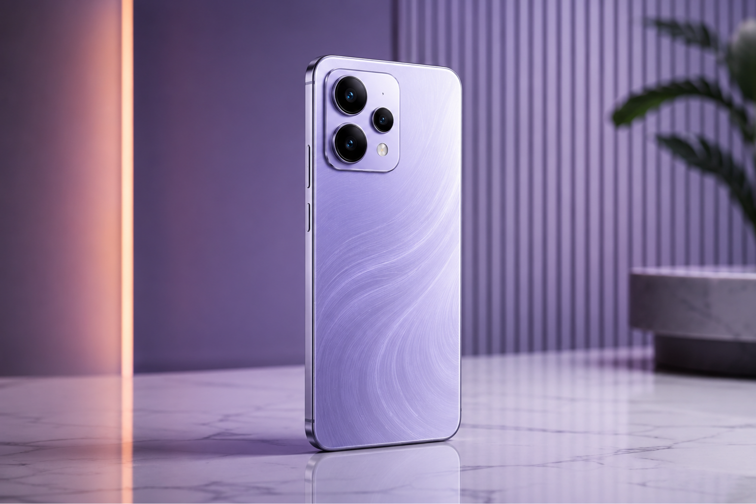 OPPO Reno 16 premium smartphone with elegant purple background and modern studio setup