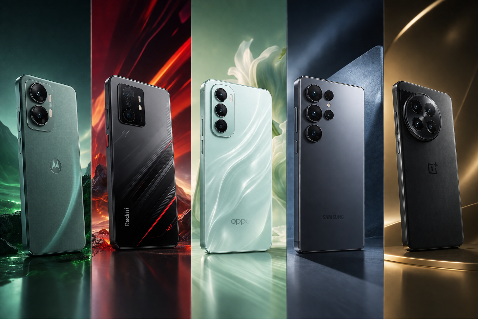 Best Smartphones 2026 में Motorola Edge 70 Fusion, Redmi Turbo 5, OPPO Reno16 5G, Samsung Galaxy S25 Ultra और OnePlus 15 5G का प्रीमियम 4K स्मार्टफोन शोकेस।