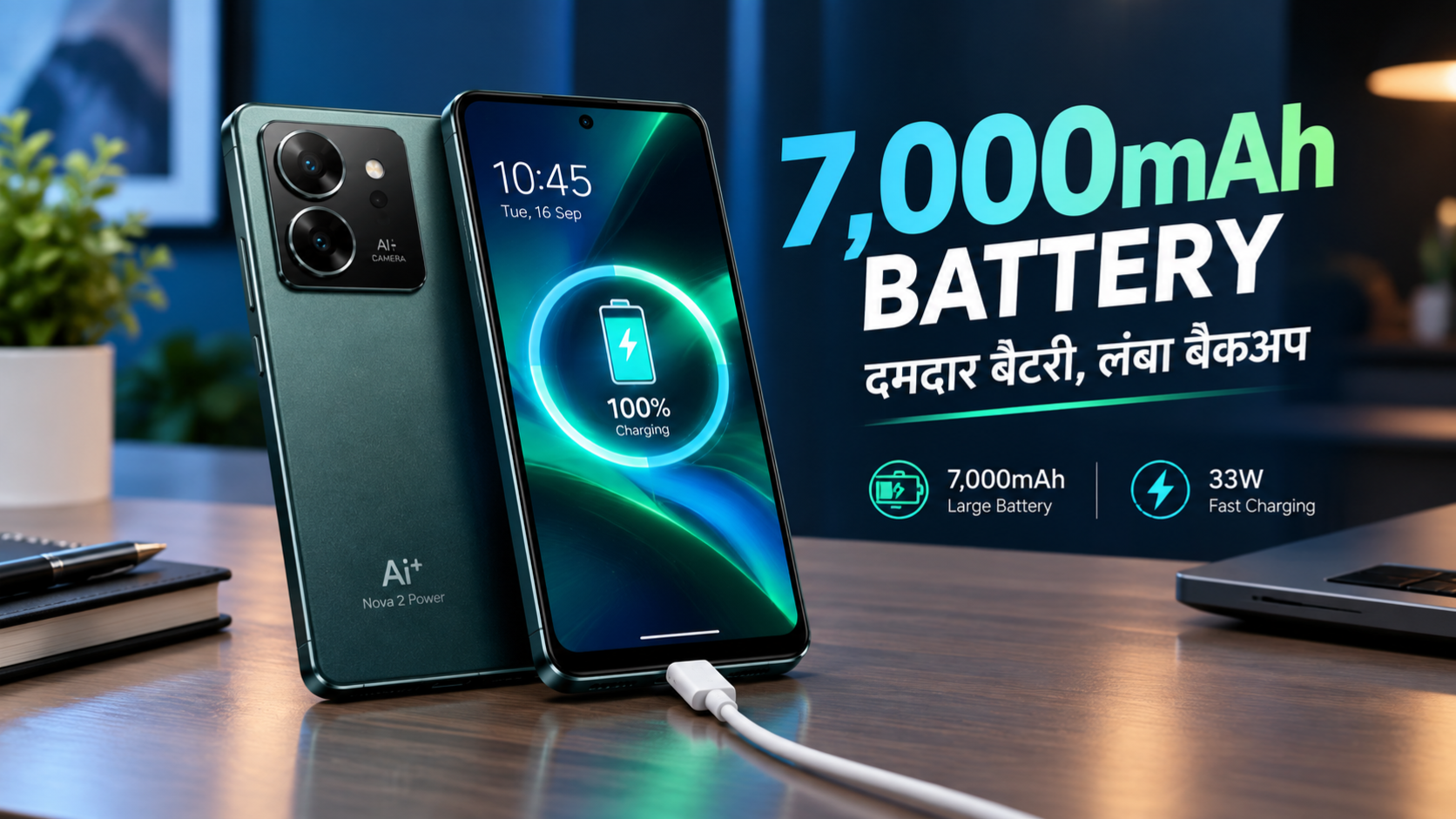 Ai+ Nova 2 Power की 7,000mAh Battery और 33W Fast Charging
