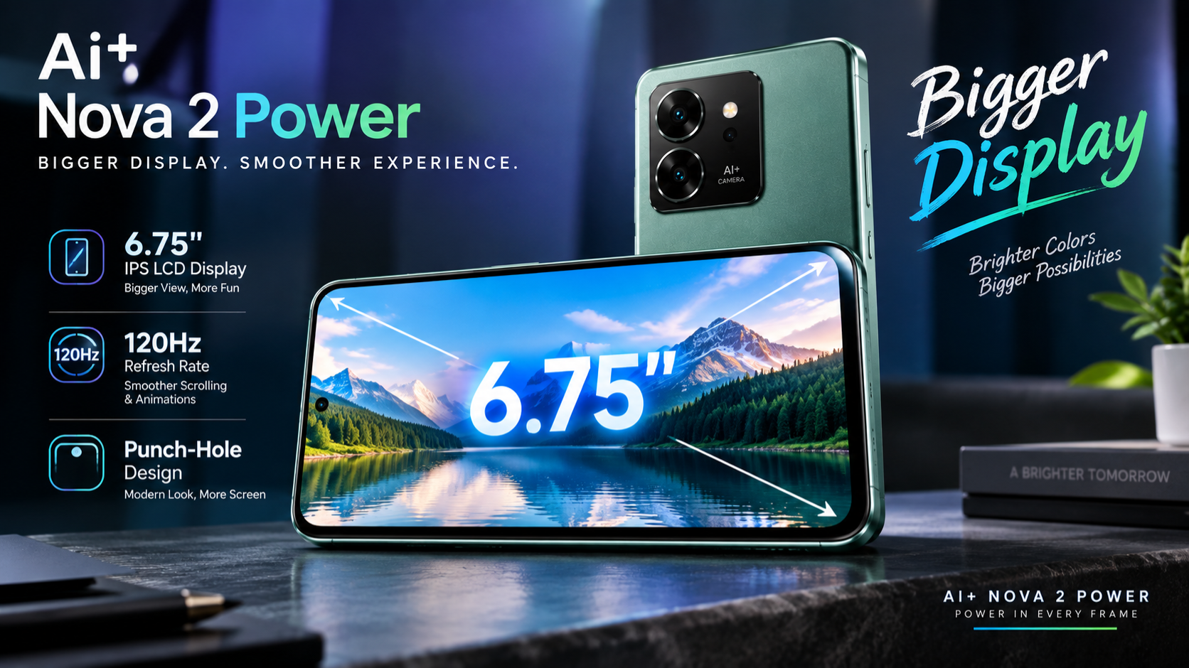 Ai+ Nova 2 Power का 6.75-inch IPS LCD 120Hz Display और Punch-Hole Design