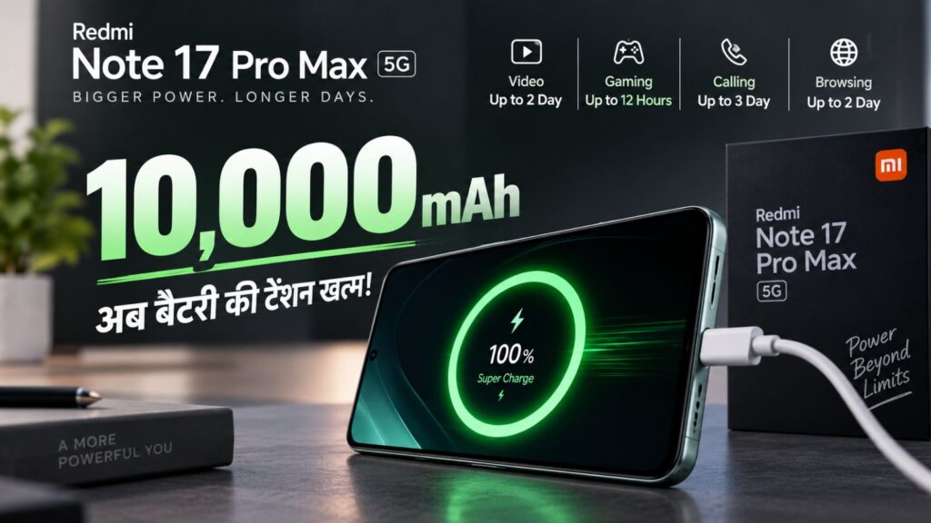 Redmi Note 17 Pro Max की 10000mAh Battery और 100W Charging