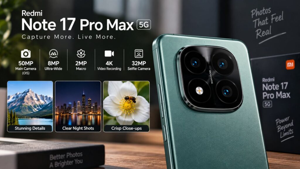 Redmi Note 17 Pro Max का 50MP OIS Main Camera और 8MP Ultra-Wide Camera